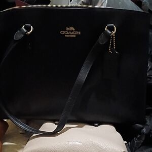 Coach Black Leather Tote with Gold Accents